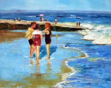 potthast children at beach Oil Paintings